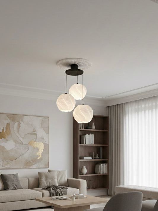 Avize Krema Desenli 3lü Sarkıt Modern Bohem Avize