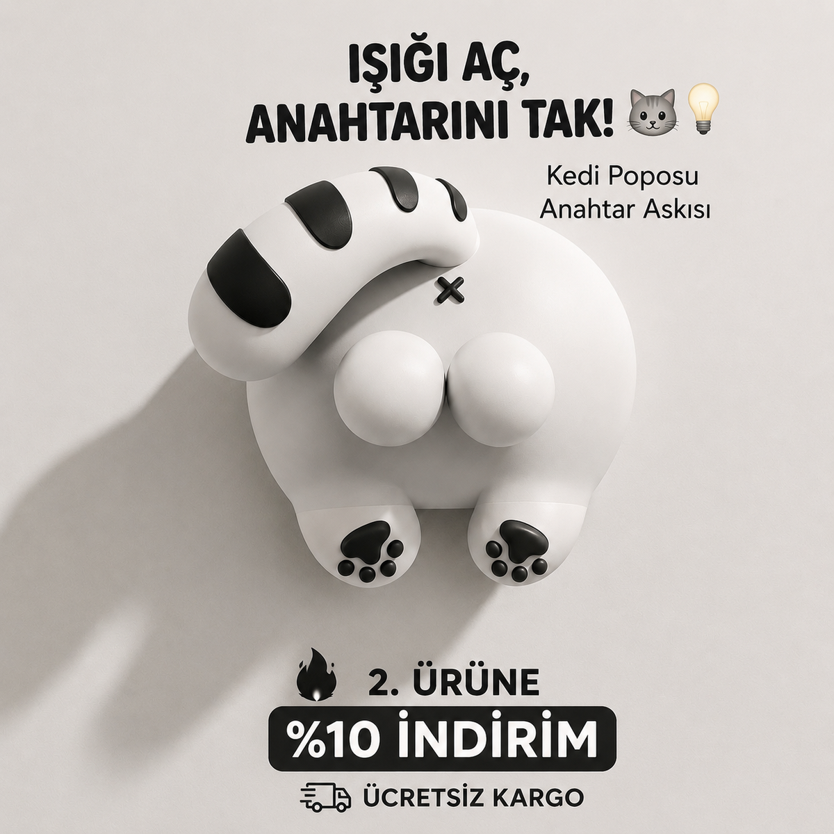 Şapşal Kedi Poposu Dekoratif Işık Anahtarı Süsü