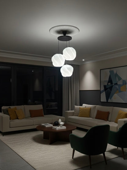 Avize Krema Desenli 3lü Sarkıt Modern Bohem Avize