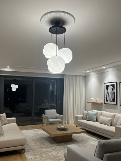 Avize Krema Desenli 3lü Sarkıt Modern Bohem Avize