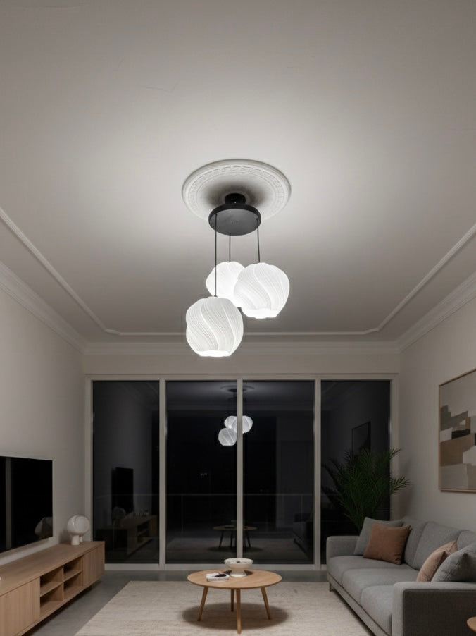 Avize Krema Desenli 3lü Sarkıt Modern Bohem Avize