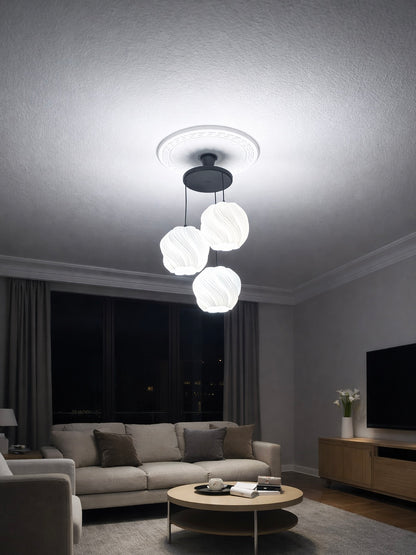 Avize Krema Desenli 3lü Sarkıt Modern Bohem Avize